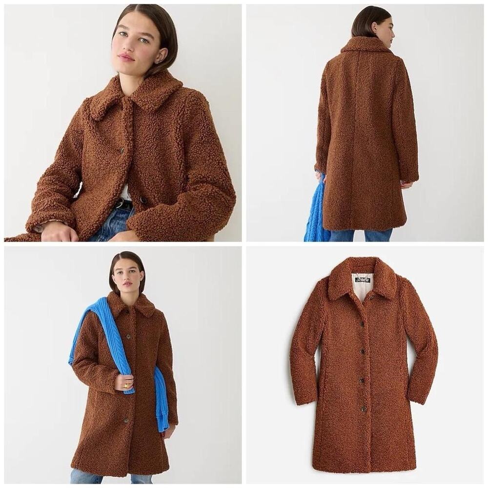J Crew Teddy Sherpa Coat Womens SP Lady Appalachian Brown Topcoat Petite‎